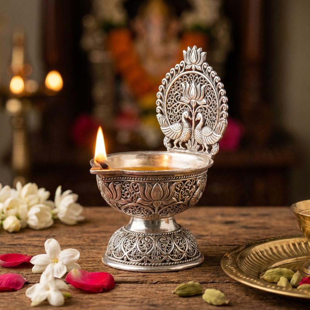 Traditional silver articles and puja items